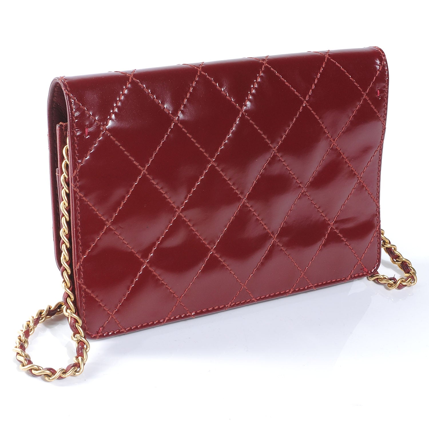 Chanel Patent Quilted Wallet On Chain WOC Red 3 of 8