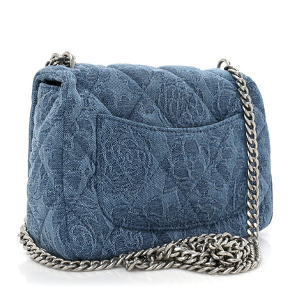 Chanel Denim Quilted Camellia Sweetheart Mini Flap Blue 3 of 9