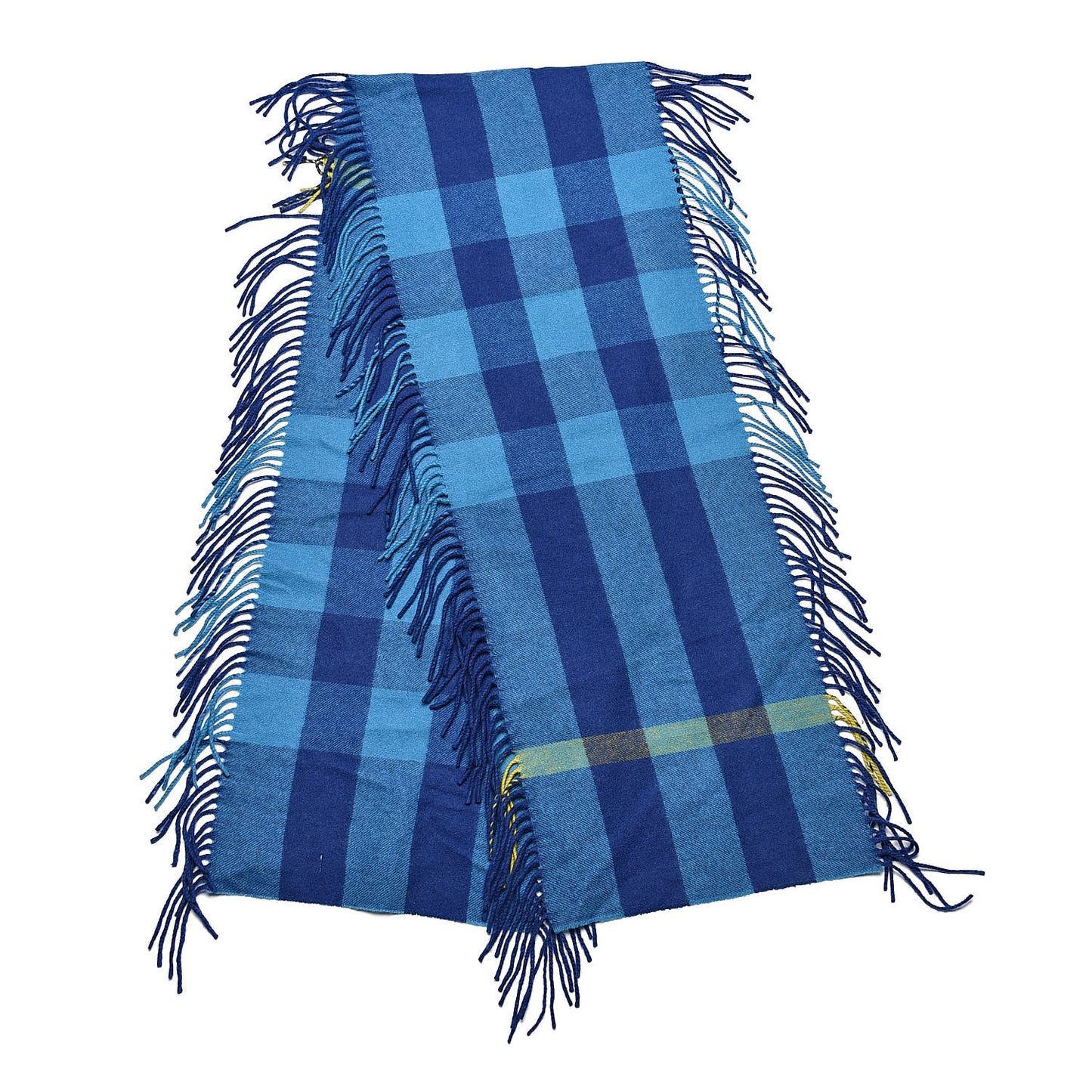 Cashmere Check Happy Fringe Scarf Blue