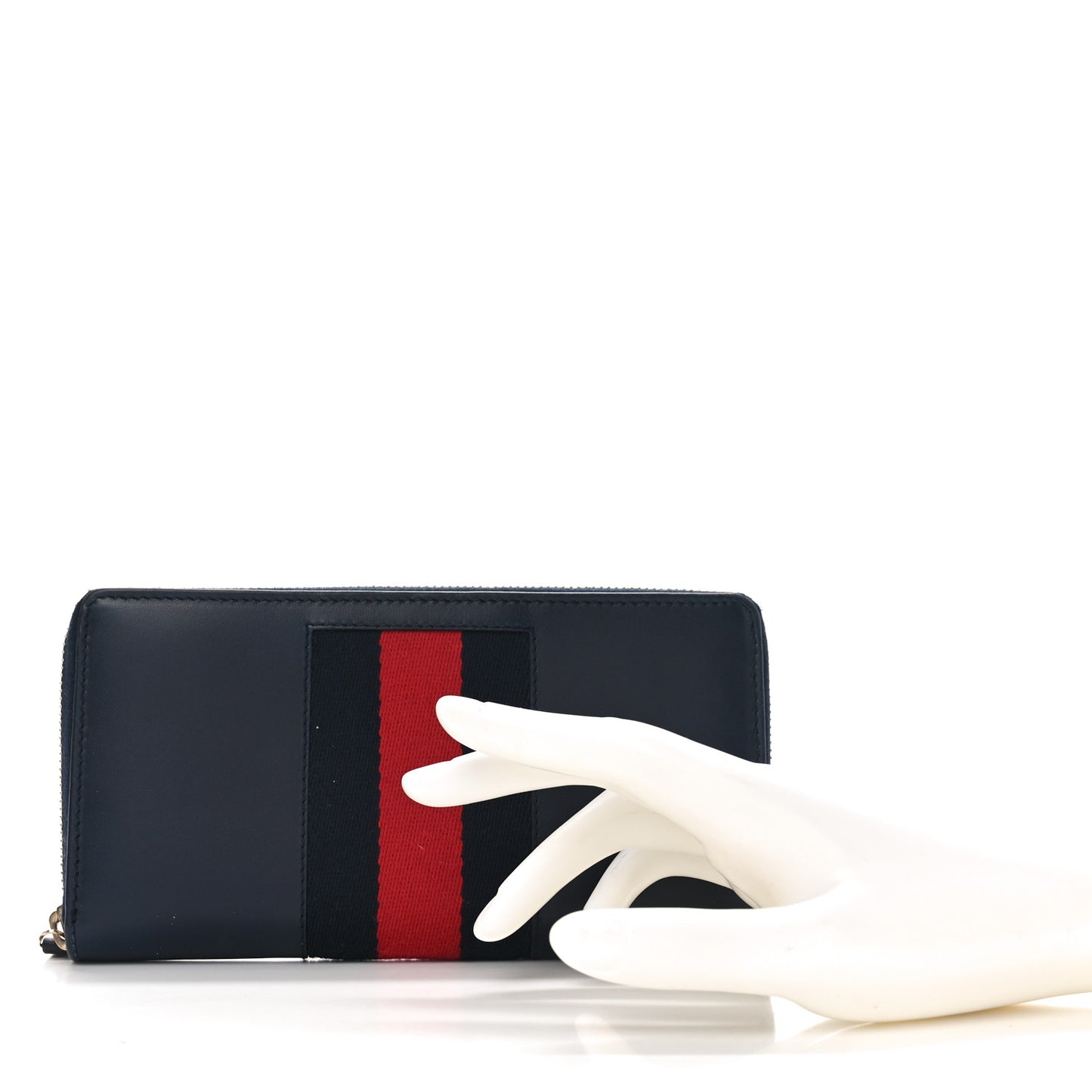 Calfskin Web Zip Around Wallet Navy