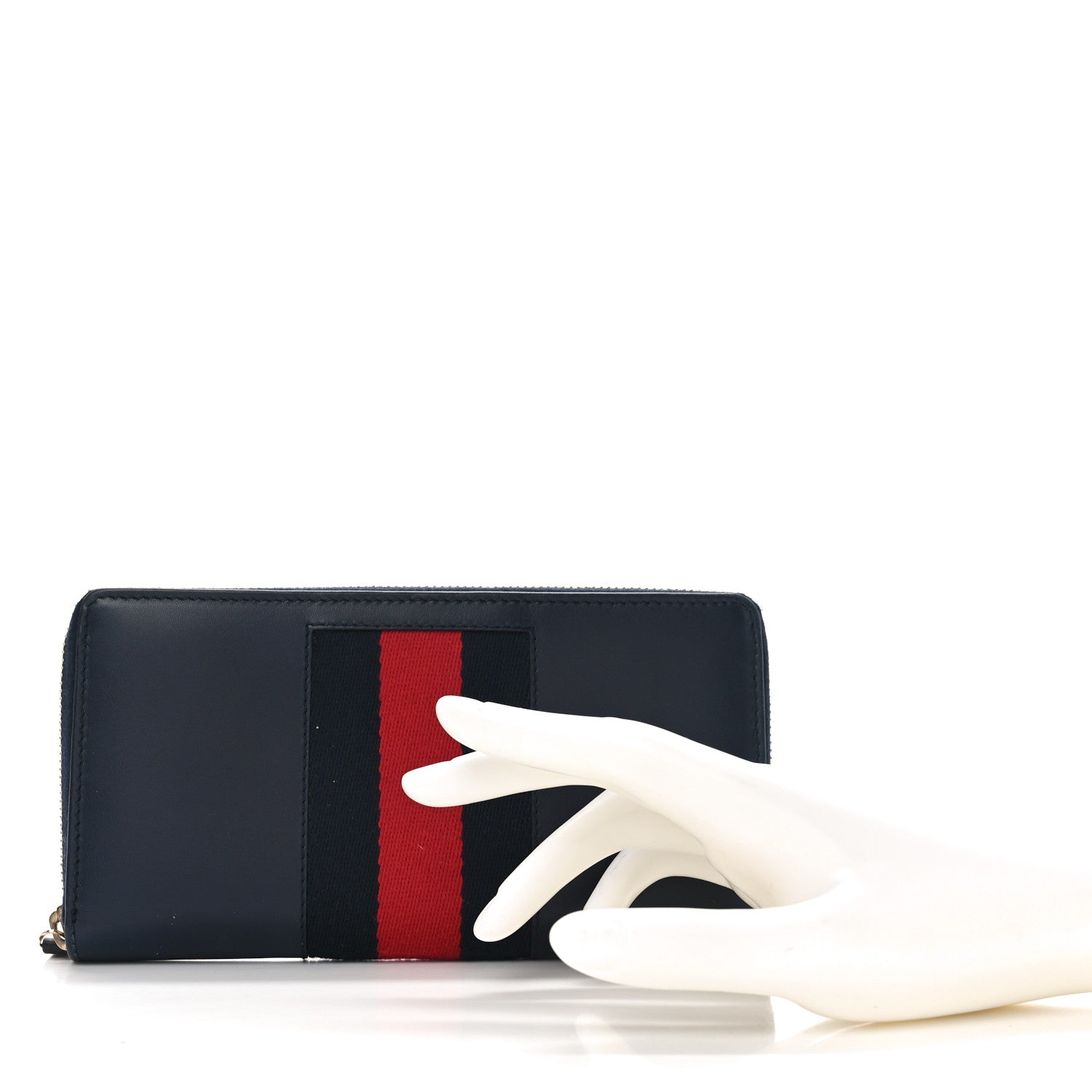 Gucci Calfskin Web Zip Around Wallet Navy 2 of 8