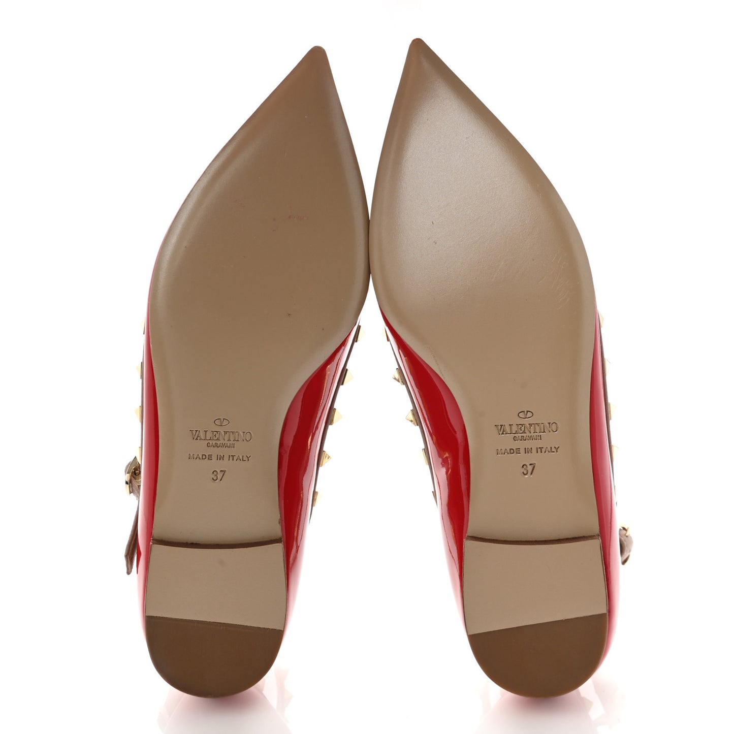 Patent Nappa Rockstud Cage Ballerina Flats 37 Red Poudre