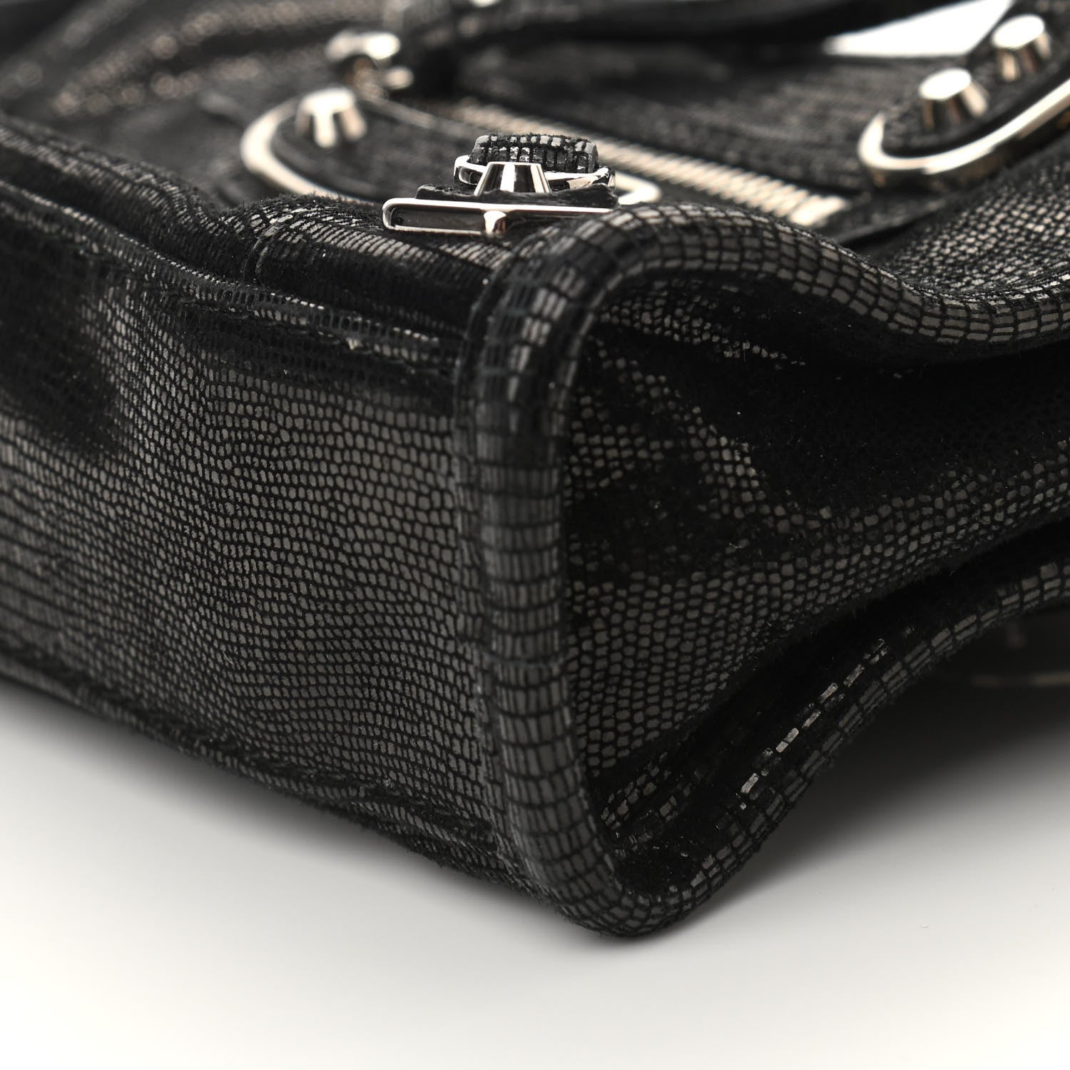 Balenciaga Lizard Embossed Agneau Silver Metallic Edge Hardware Nano City Black 9 of 10