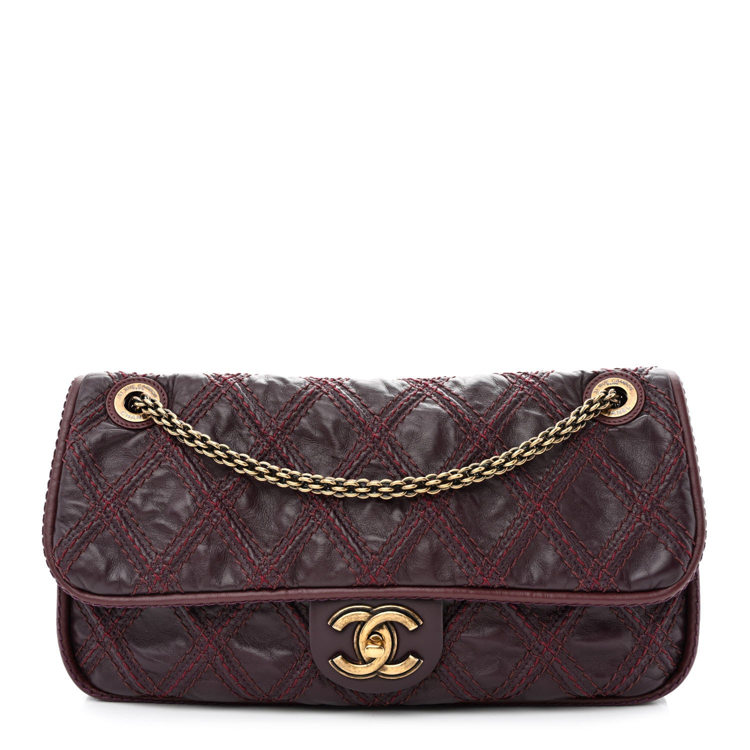 Chanel Calfskin Quilted Stitch Flap Plum 1 of 10