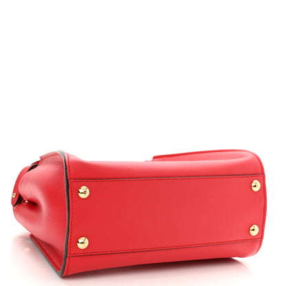 Fendi Vitello Seta Canvas FF Embroidered Mini Peekaboo Iconic Satchel Rosso Cardinale Multicolor 4 of 9
