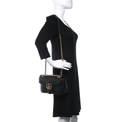 Gucci Calfskin Matelasse Mini GG Marmont Shoulder Bag Black 2 of 14