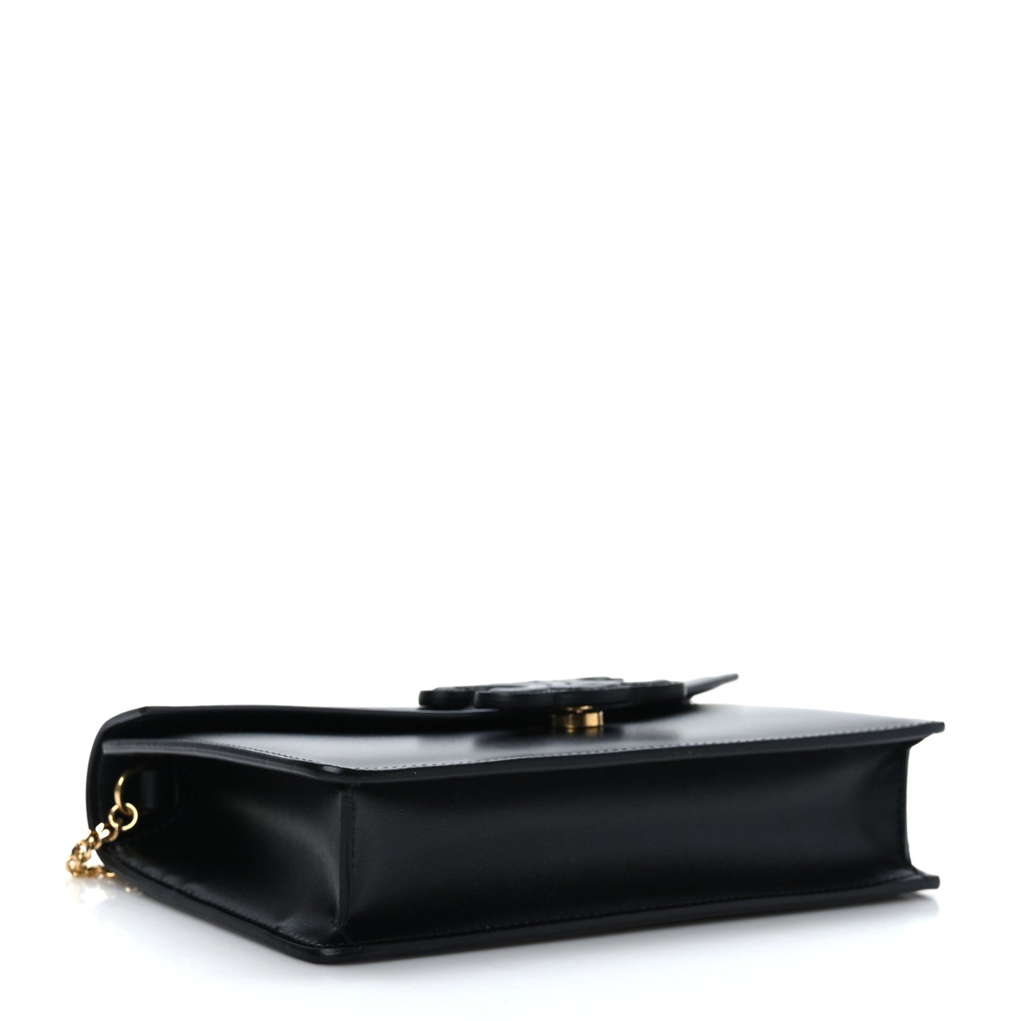 Shiny Calfskin Cuir Triomphe Wallet on Chain Black