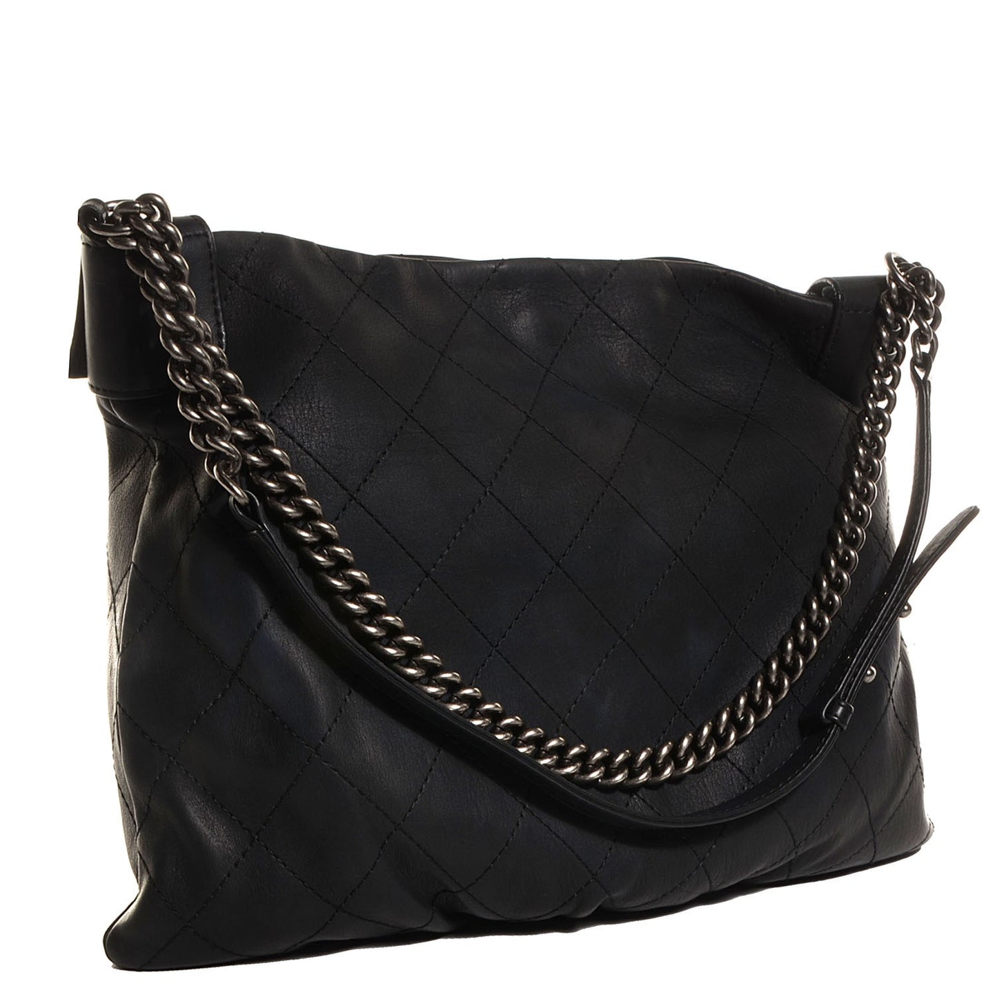 Calfskin Stitched Double Zip Hobo Black