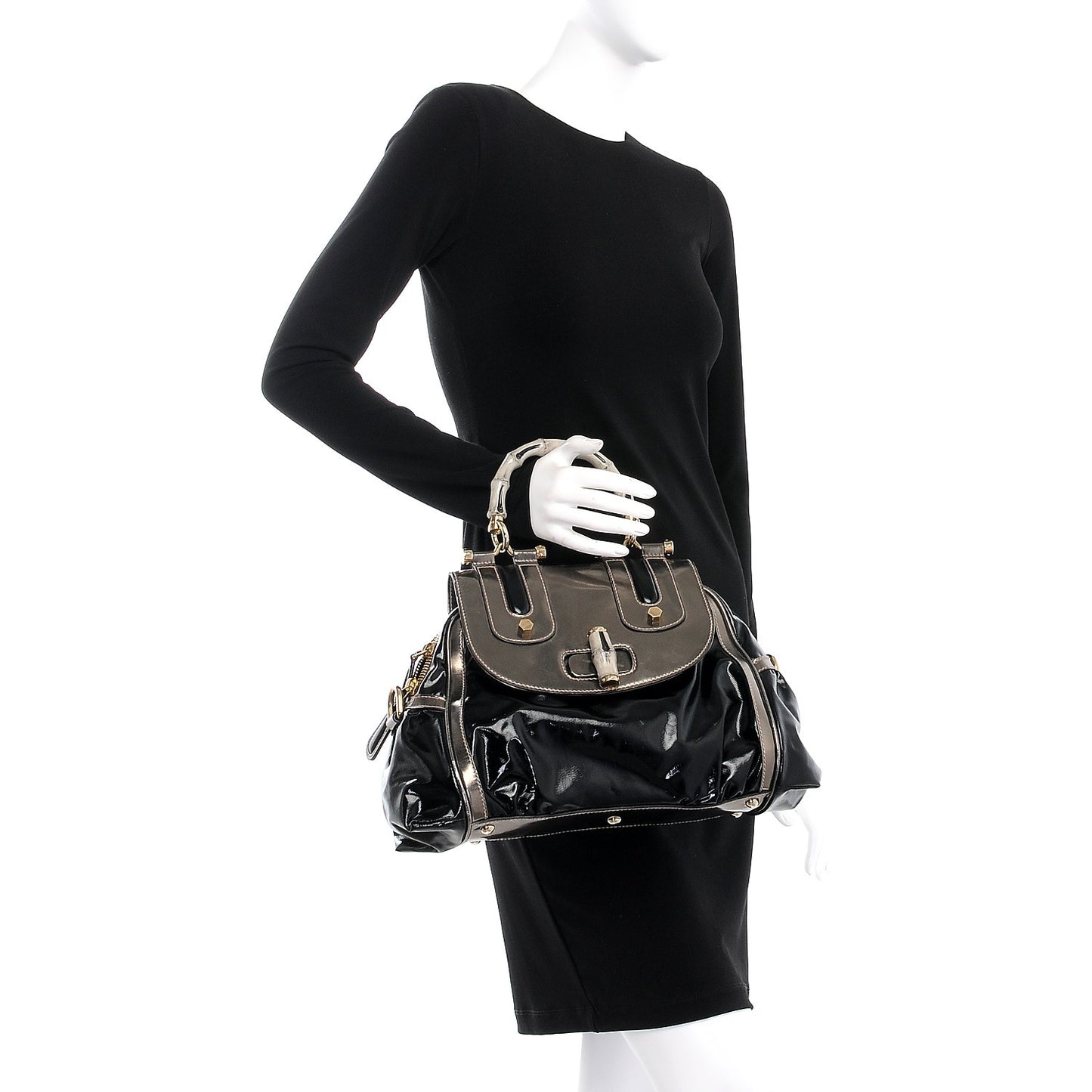 Dialux Pop Bamboo Top Handle Tote Black Pewter