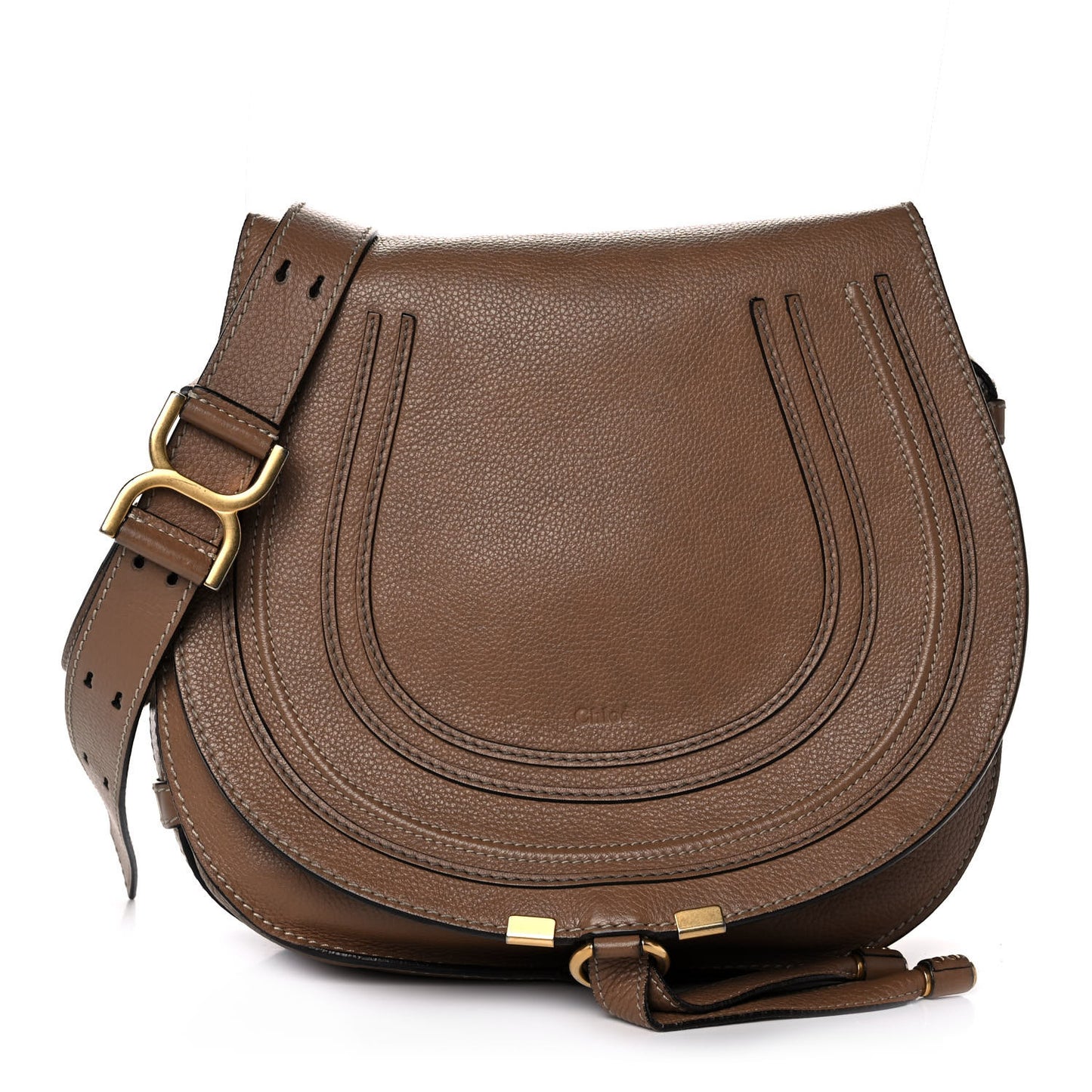Calfskin Medium Marcie Round Crossbody Bag Nut