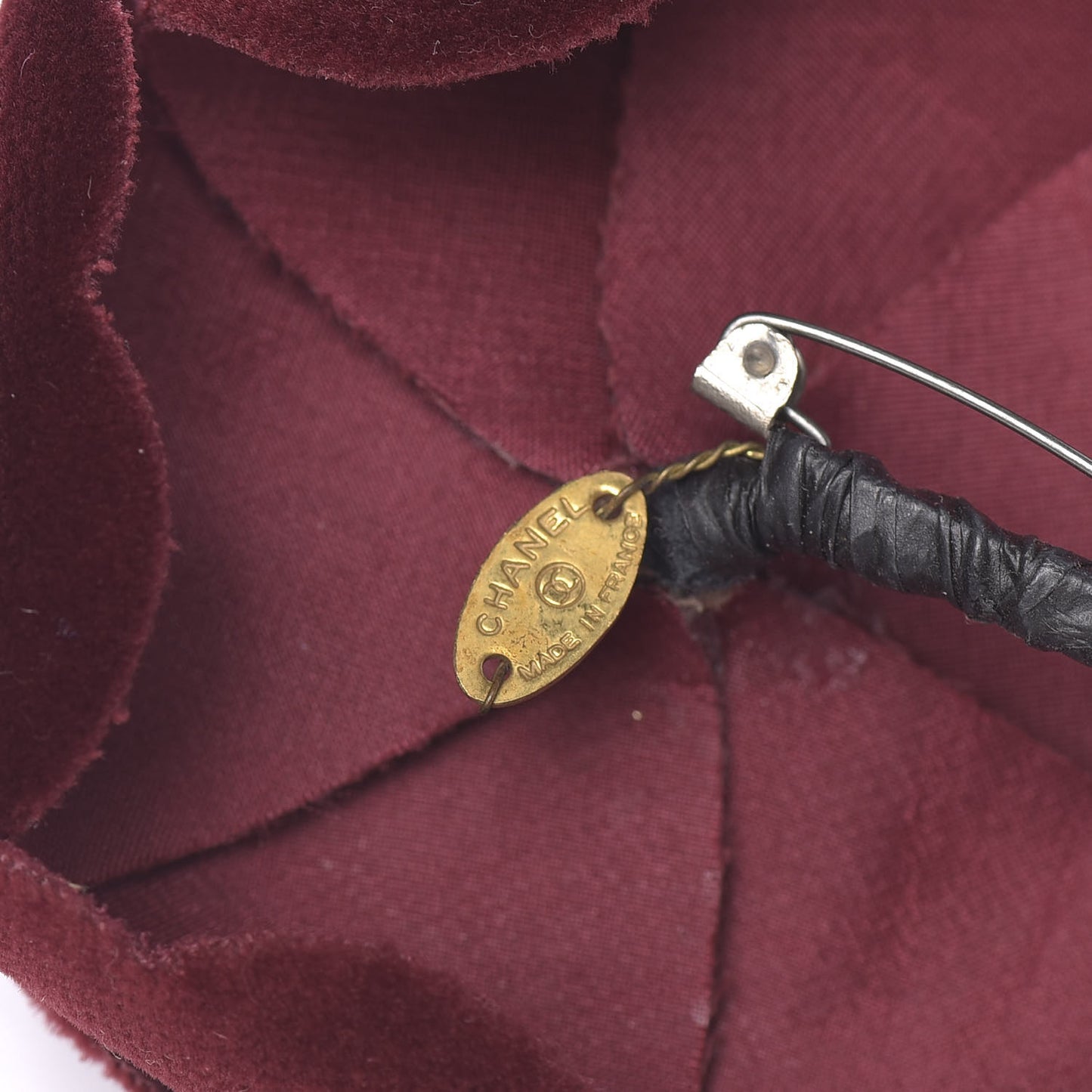 Velvet Camellia Brooch Pin Bordeaux