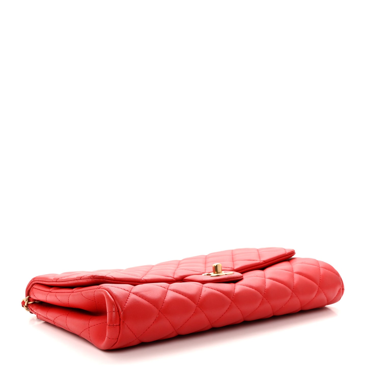 Lambskin Quilted Clutch With Chain Flap Red