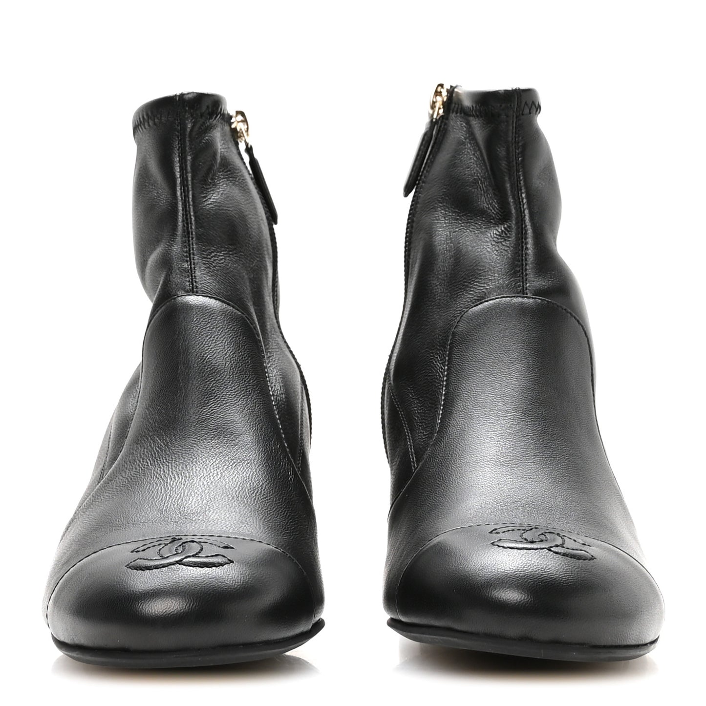 Stretch Lambskin Cap Toe CC Uniform Short Boots 38.5 Black