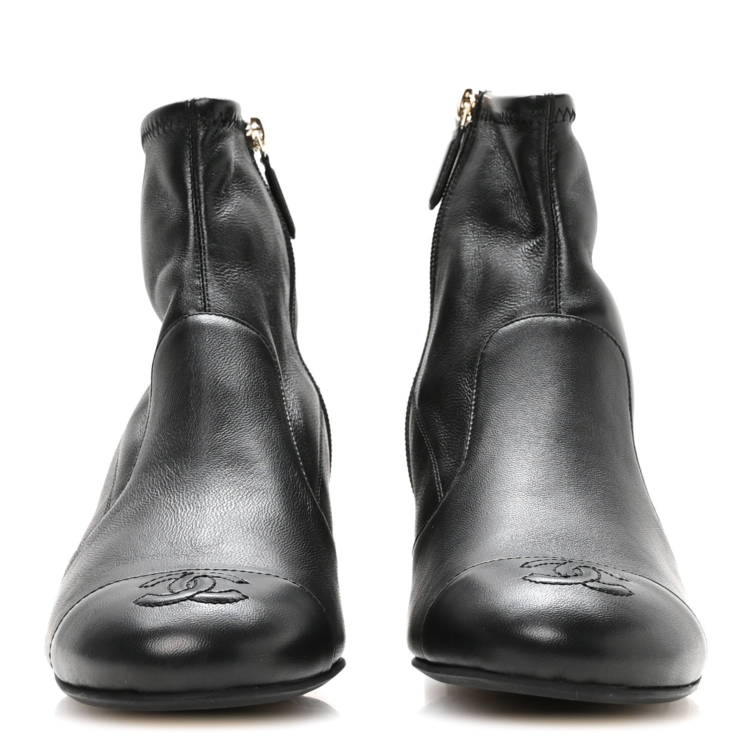 Chanel Stretch Lambskin Cap Toe CC Uniform Short Boots 38.5 Black 3 of 8