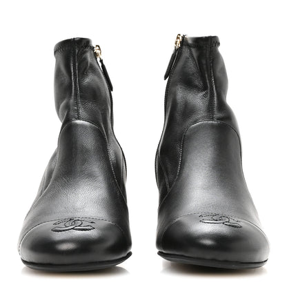 Chanel Stretch Lambskin Cap Toe CC Uniform Short Boots 38.5 Black 3 of 8