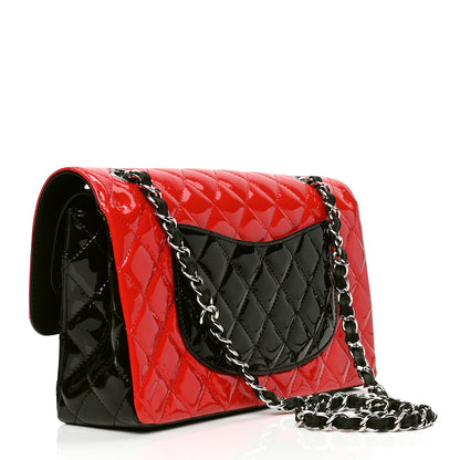 Chanel Patent Calfskin Quilted Bi-Color Medium Double Flap Black Red 2 of 5