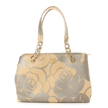 Chanel Canvas Camellia Printed Shoulder Bag Beige Grey 1 of 9