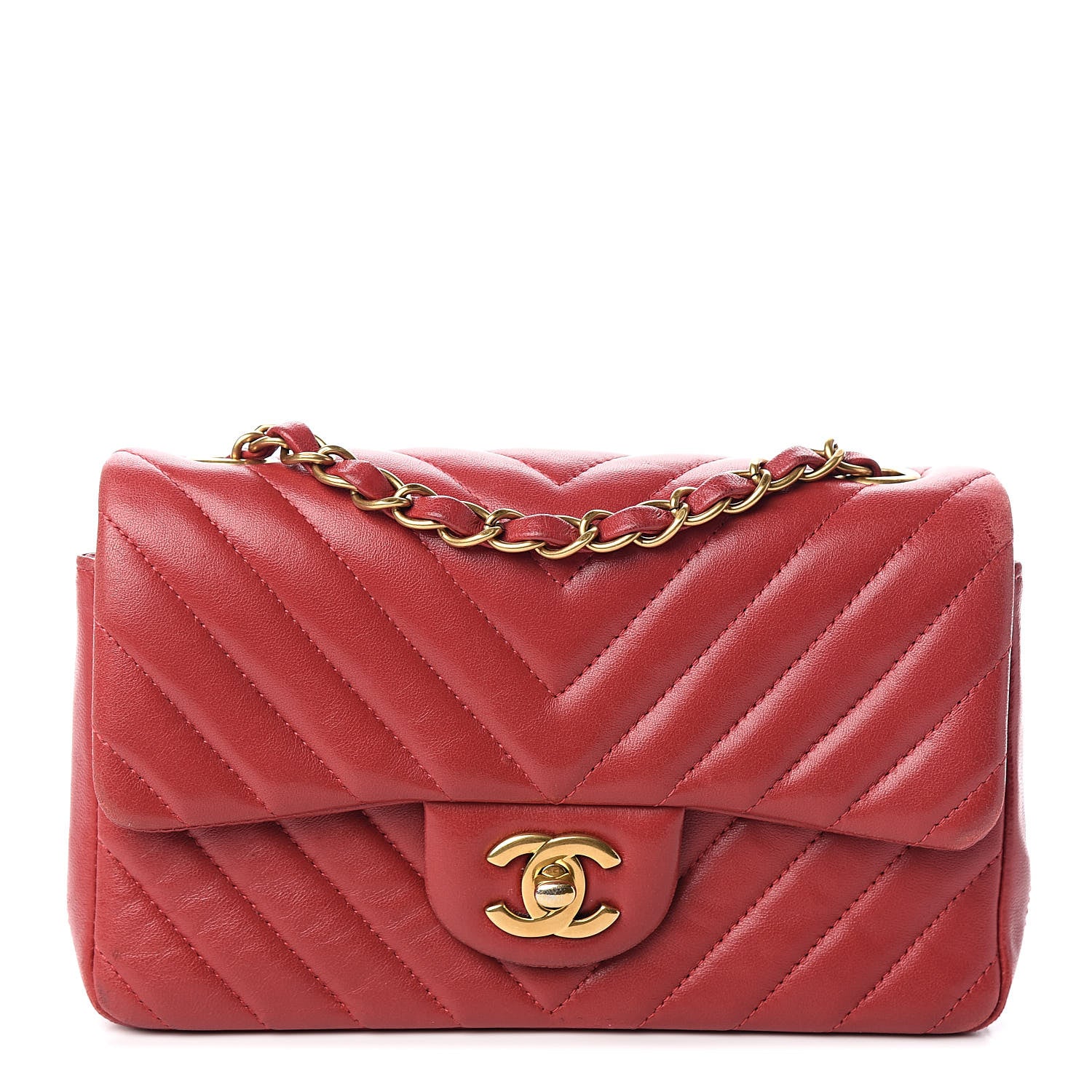 Chanel Lambskin Chevron Quilted Mini Rectangular Flap Red 1 of 13