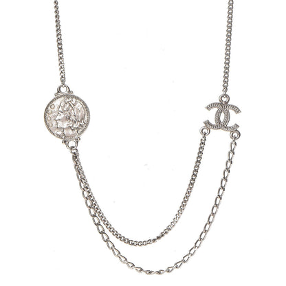 Chanel CC Coco Camellia Coin Necklace Silver 1 of 8