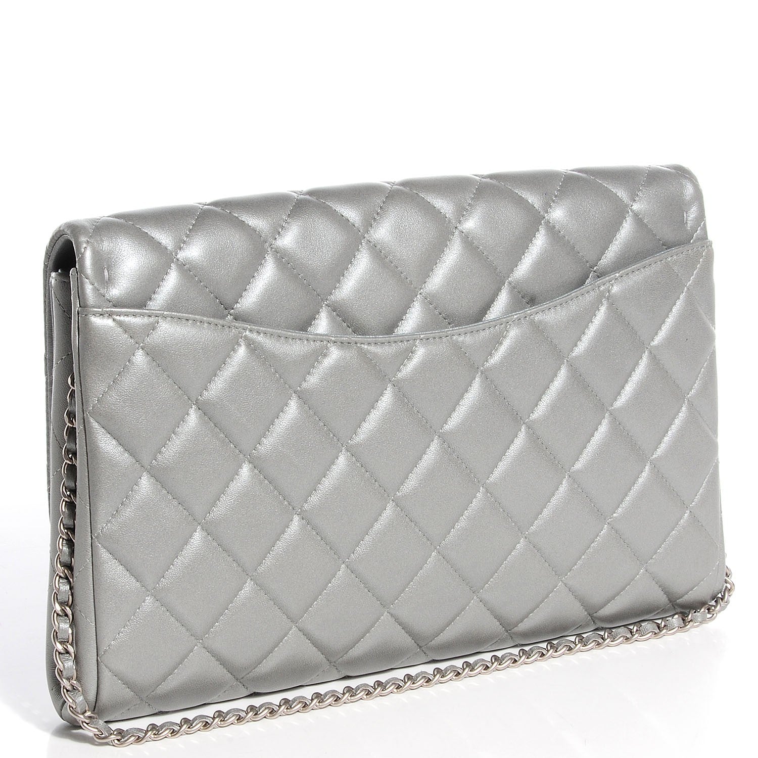 Chanel Lambskin Quilted Clutch With Chain Flap Silver 3 of 8