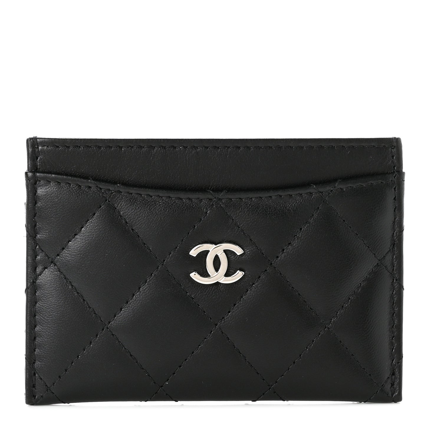 Lambskin Quilted Card Holder Black