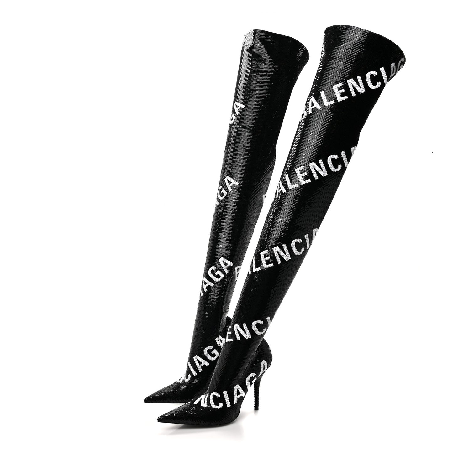 Sequin Spandex Logo 110mm Knife Thigh High Boots 37 Black