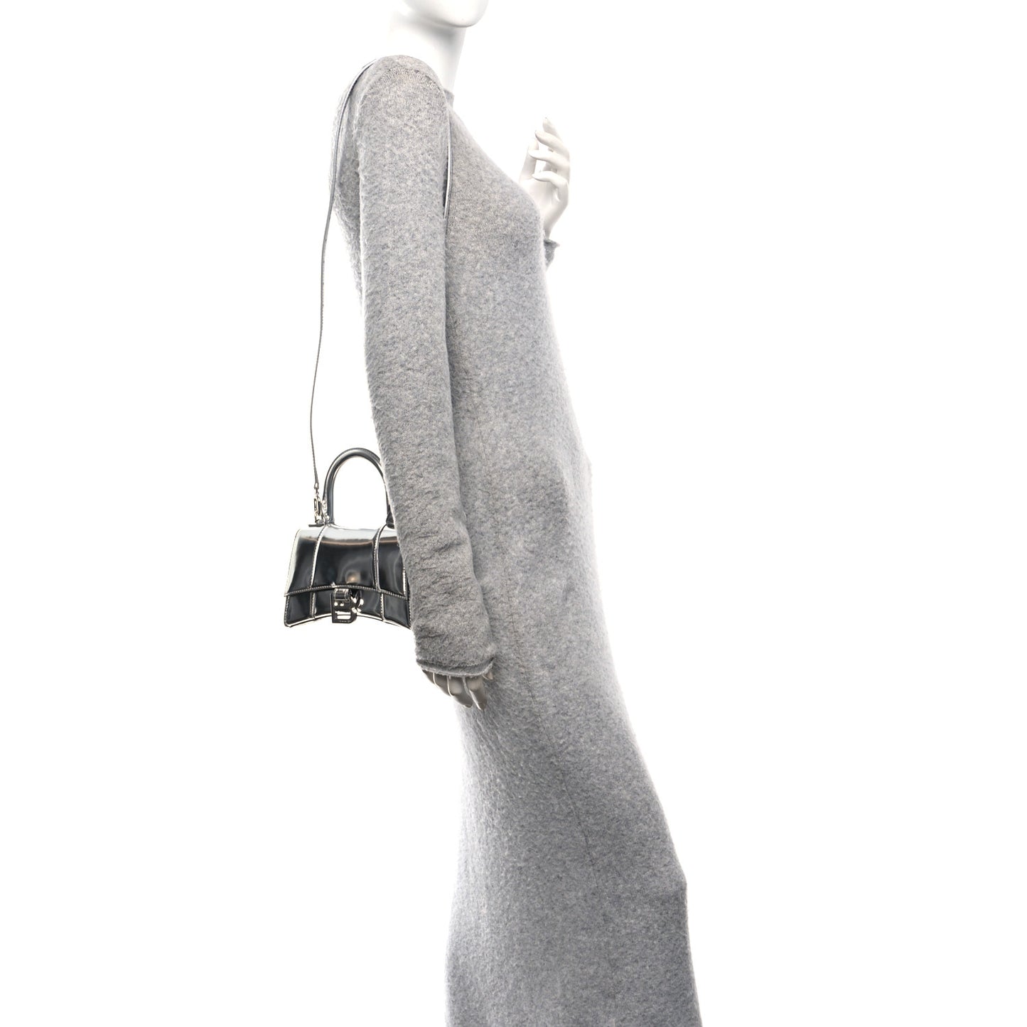 Metallic Calfskin Hourglass Top Handle Bag XS Silver