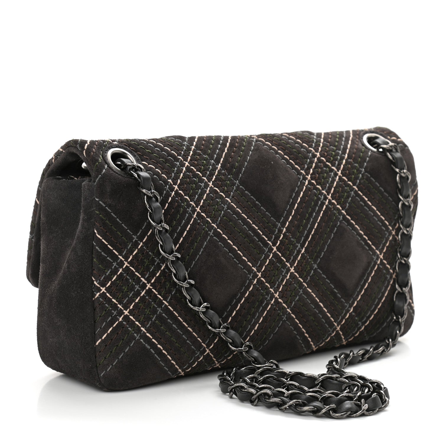Chanel Suede Stitched Medium Saltire Single Flap Grey 3 of 10