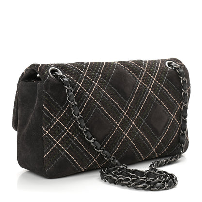 Chanel Suede Stitched Medium Saltire Single Flap Grey 3 of 10