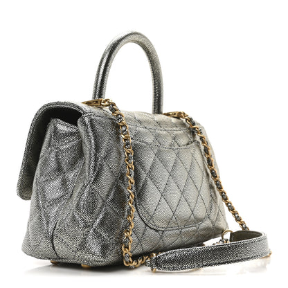 Chanel Metallic Caviar Quilted Mini Coco Handle Flap Silver 3 of 10