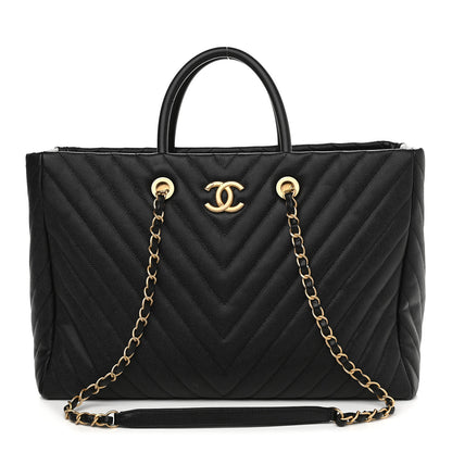 Chanel Caviar Chevron Quilted Coco Handle Shopping Tote Black 1 of 10