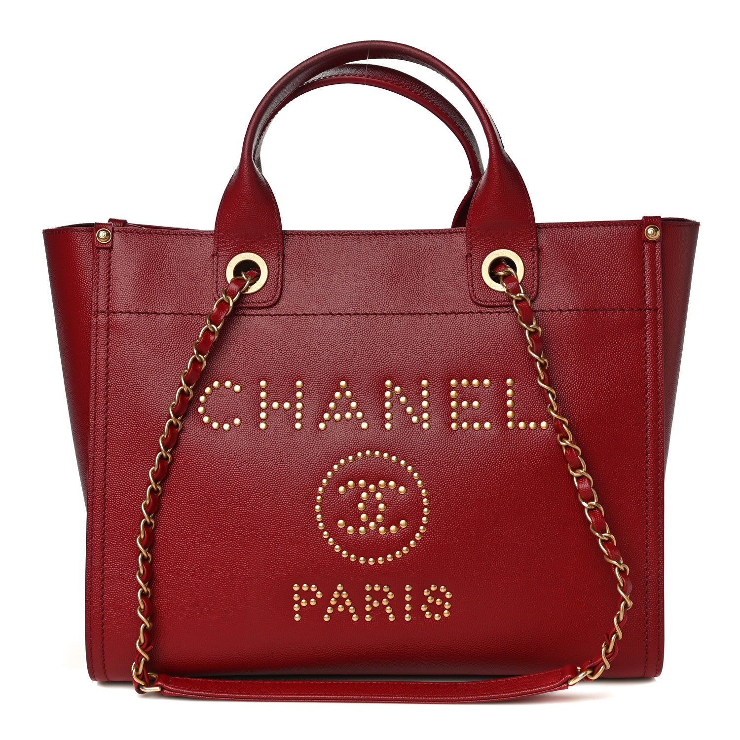 Chanel Caviar Small Studded Deauville Tote Red 1 of 12