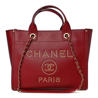 Chanel Caviar Small Studded Deauville Tote Red 1 of 12