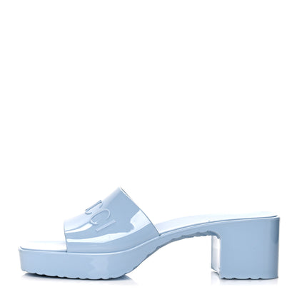 Gucci Rubber Gucci Logo Womens Platform 20/60mm Slide Sandals 38 Porcelain Light Blue 1 of 9