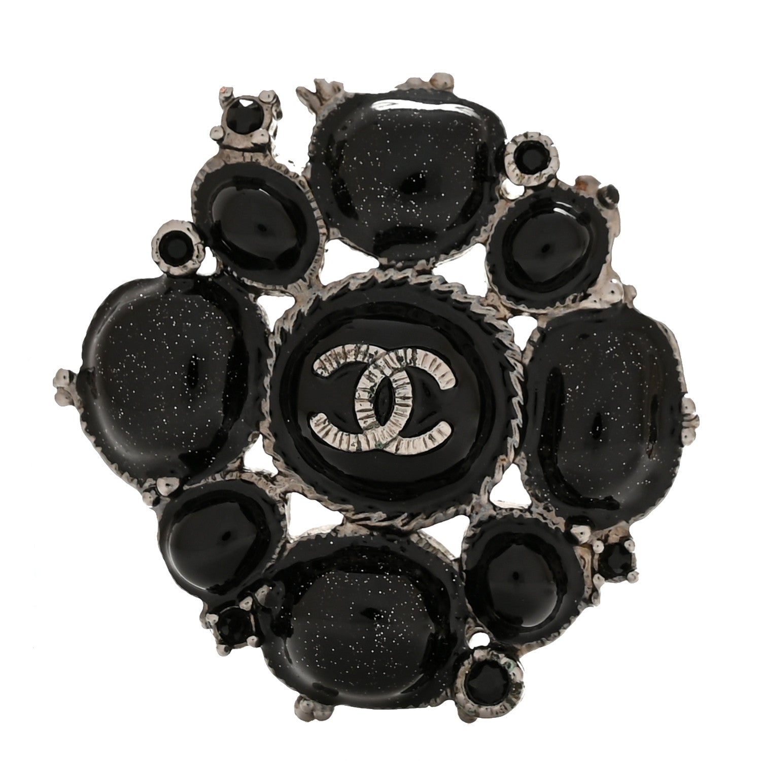 Chanel Ruthenium Glitter Enamel CC Brooch 1 of 4