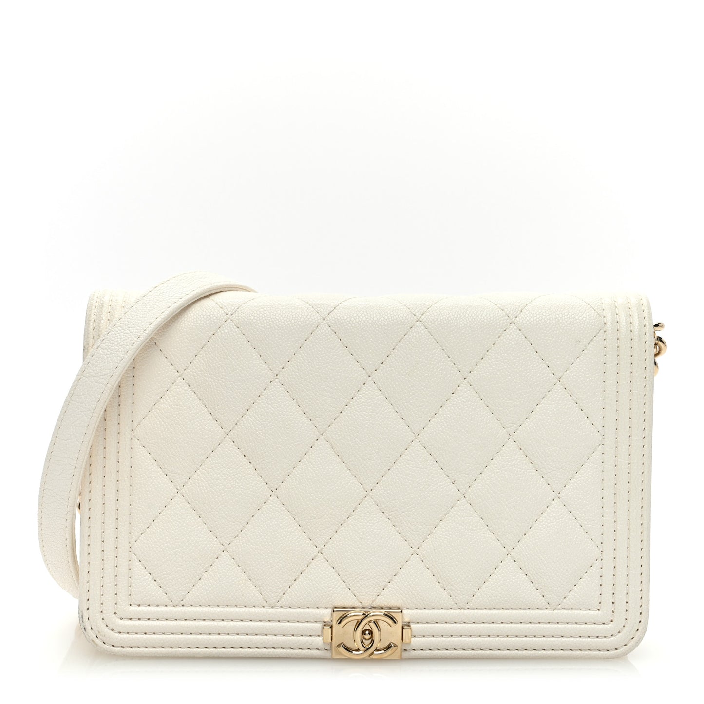 Caviar Quilted Boy Wallet On Chain WOC White