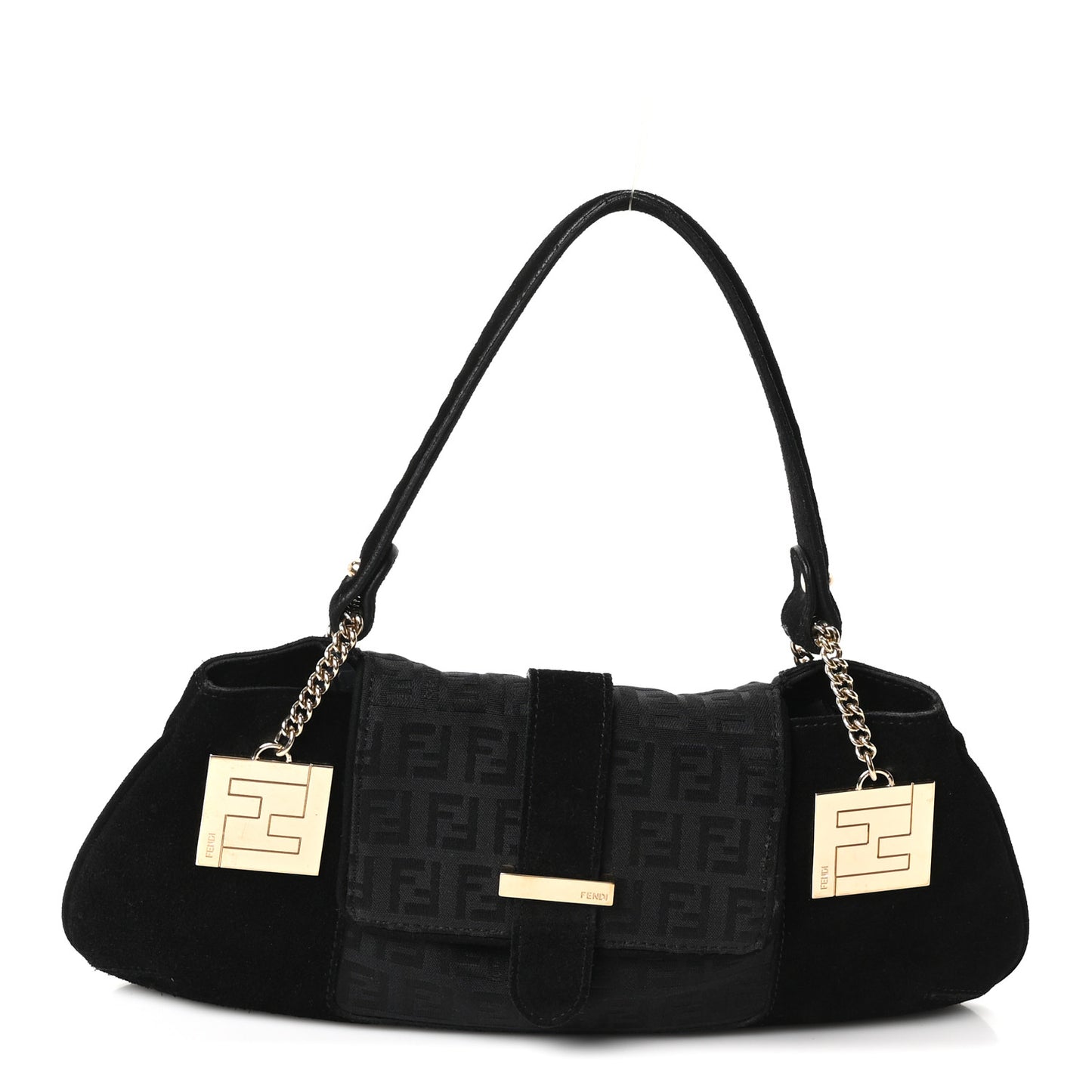Suede Zucchino FF Shoulder Bag Black