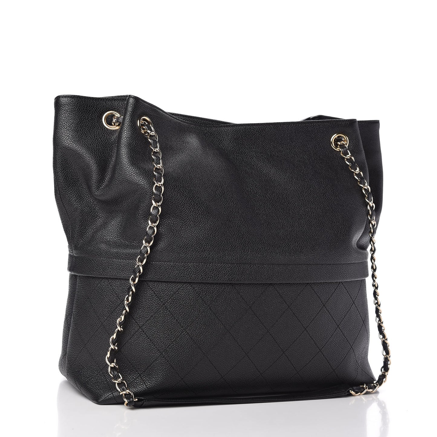 Crumpled Grained Calfskin Zip and Carry Shopping Tote Black