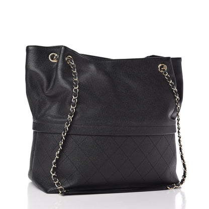 Chanel Crumpled Grained Calfskin Zip and Carry Shopping Tote Black 3 of 9