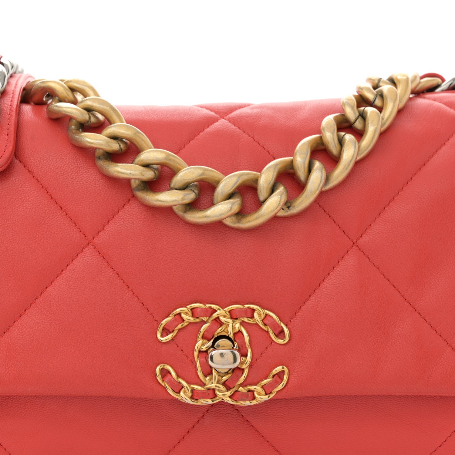 Chanel Goatskin Quilted Large Chanel 19 Flap Red 8 of 16