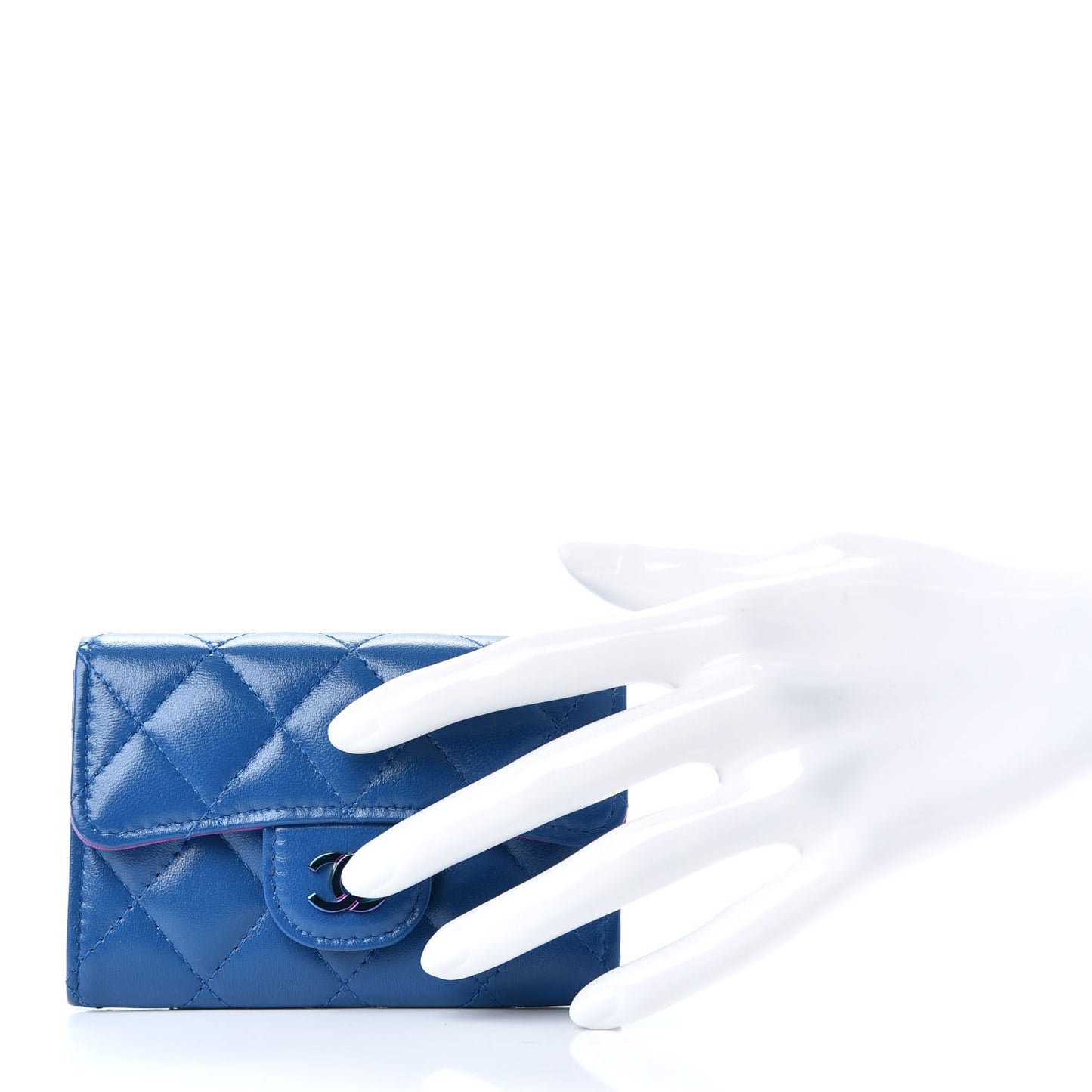 Lambskin Quilted Flap Card Holder Wallet Blue Pink
