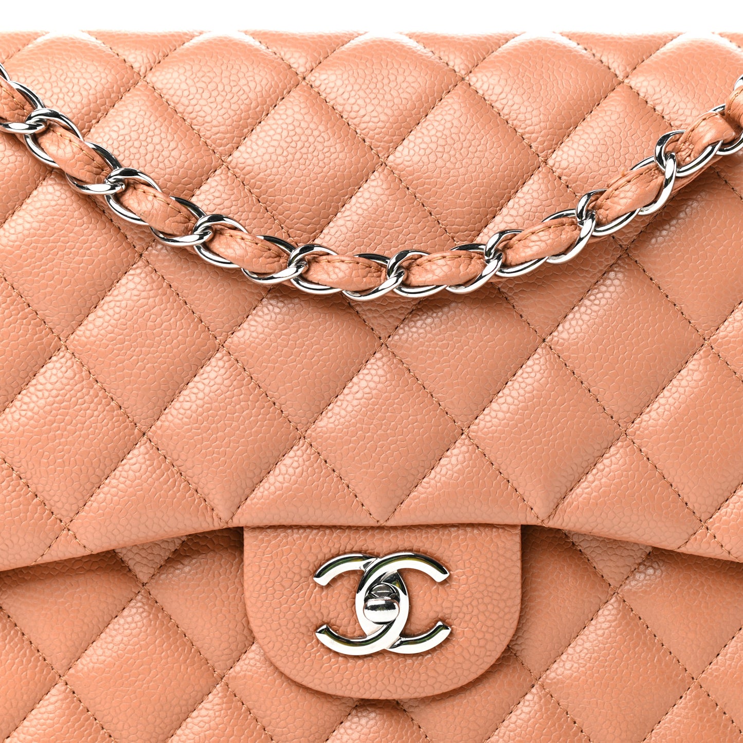 Caviar Quilted Jumbo Double Flap Light Brown