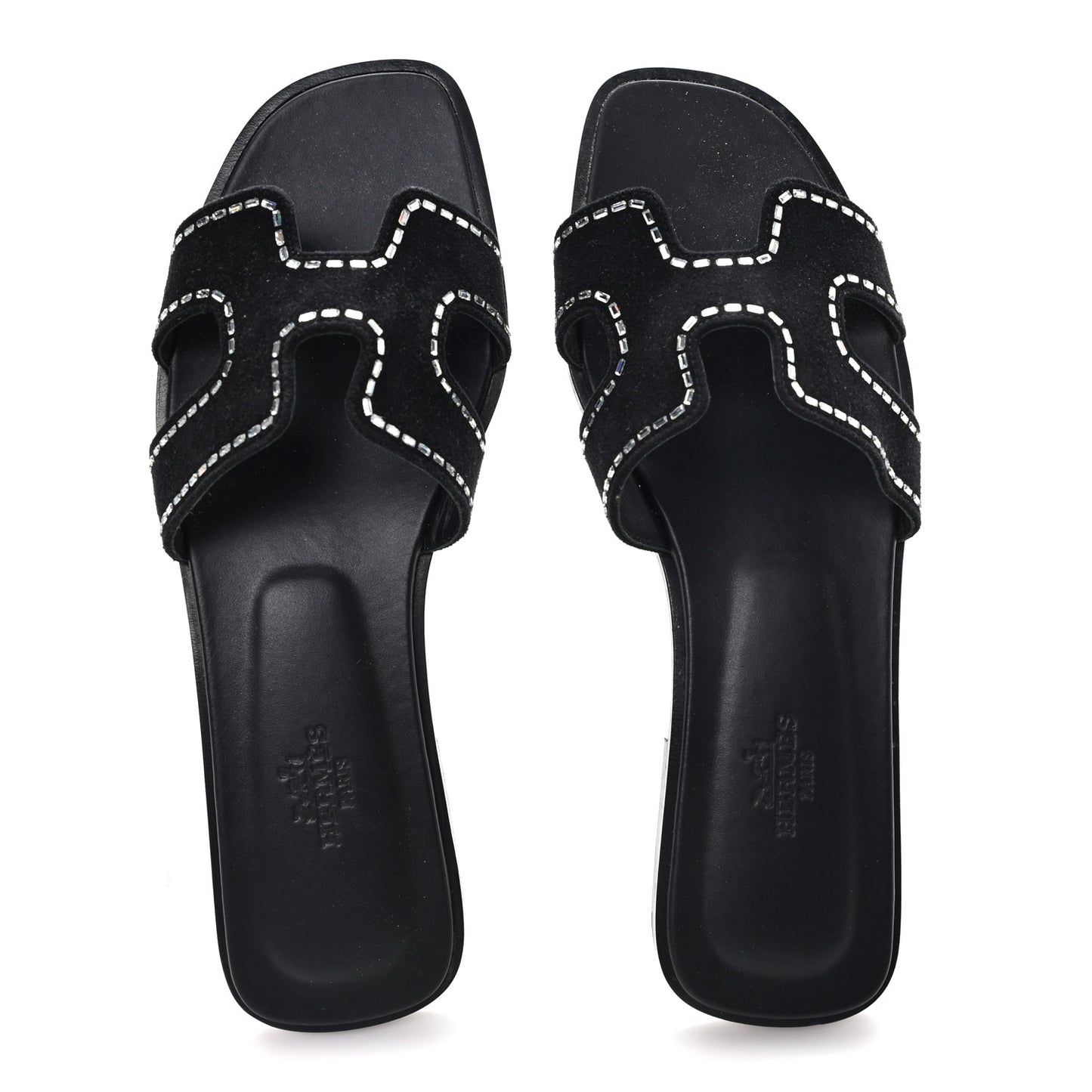 Suede Goatskin Crystal Embellished Oran Sandals 38 Black
