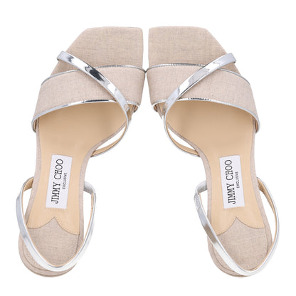 Jimmy Choo Metallic Nappa Linen Plum Sandal 38 2 of 9