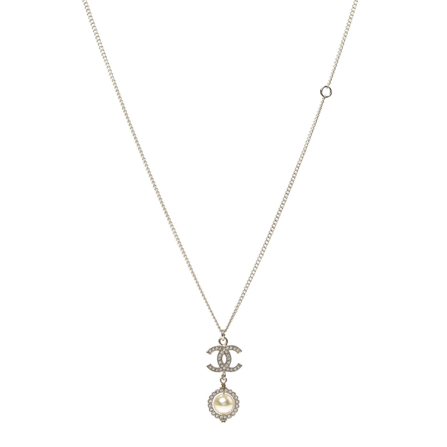 Chanel Crystal Pearl CC Lace Camellia Necklace Gold 1 of 6