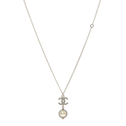 Chanel Crystal Pearl CC Lace Camellia Necklace Gold 1 of 6