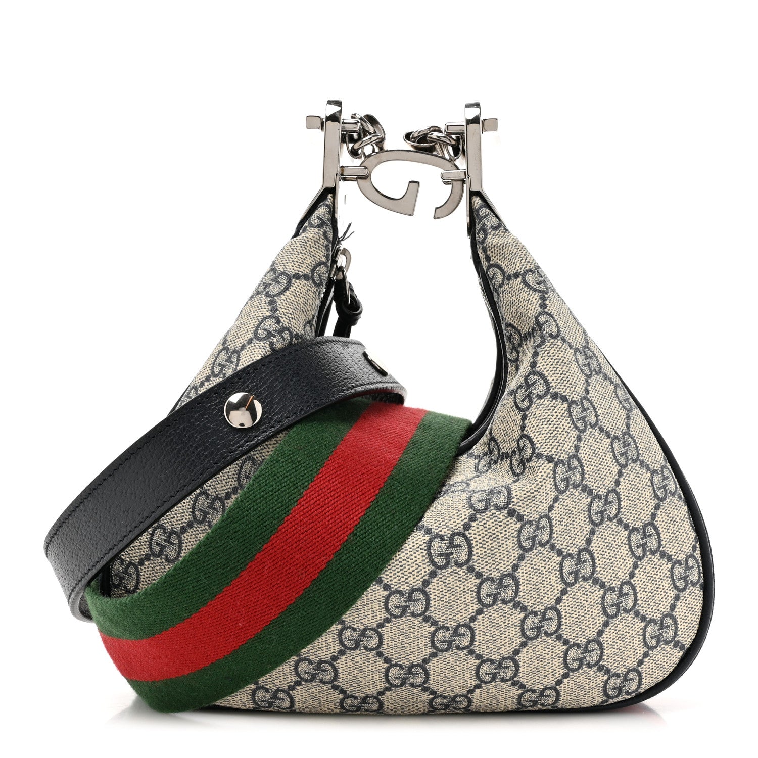 Gucci GG Supreme Monogram Textured Calfskin Web Small Attache Shoulder Bag Beige Blue 1 of 10