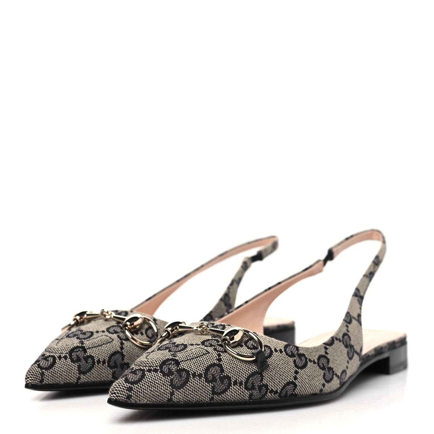 Gucci Monogram Horsebit Womens Slingback Ballet Flat 38.5 Beige Blue 4 of 10