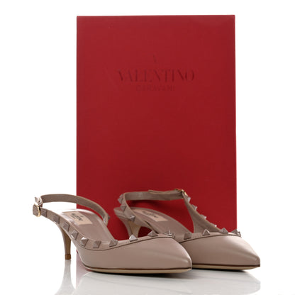 Valentino Garavani Calfskin Lacquered Monochrome Rockstud Half D'Orsay Slingback 50mm Pumps 38.5 Poudre 9 of 9