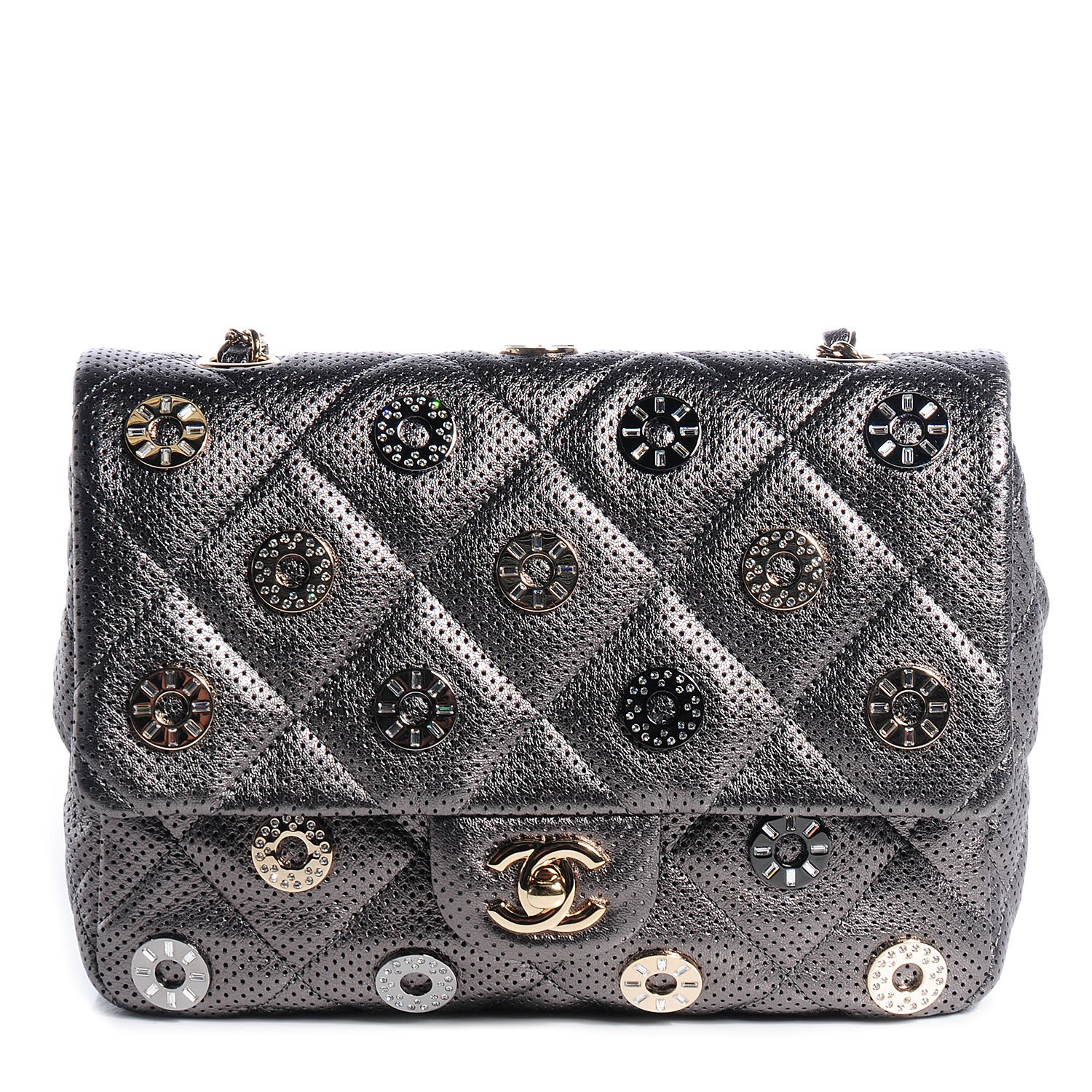 Chanel Perforated Metallic Lambskin Small CC Medals Flap Grey 1 of 9